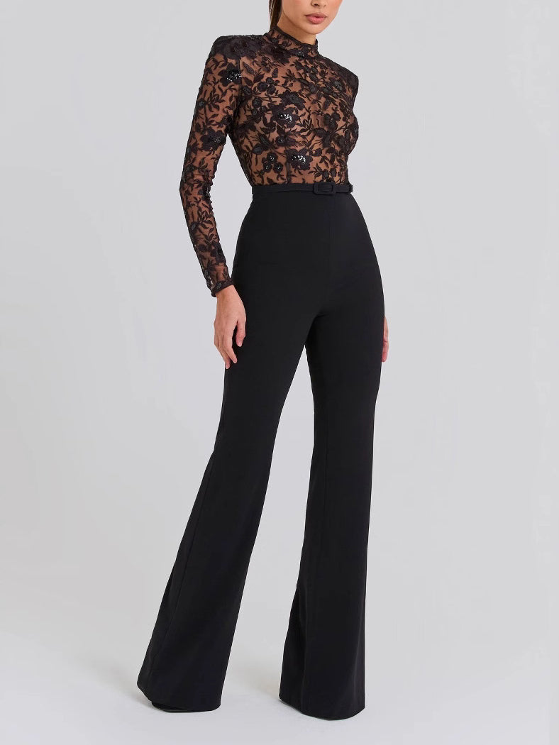 Womens Lace Long-Sleeved Trousers Jumpsuit by Royal Closet