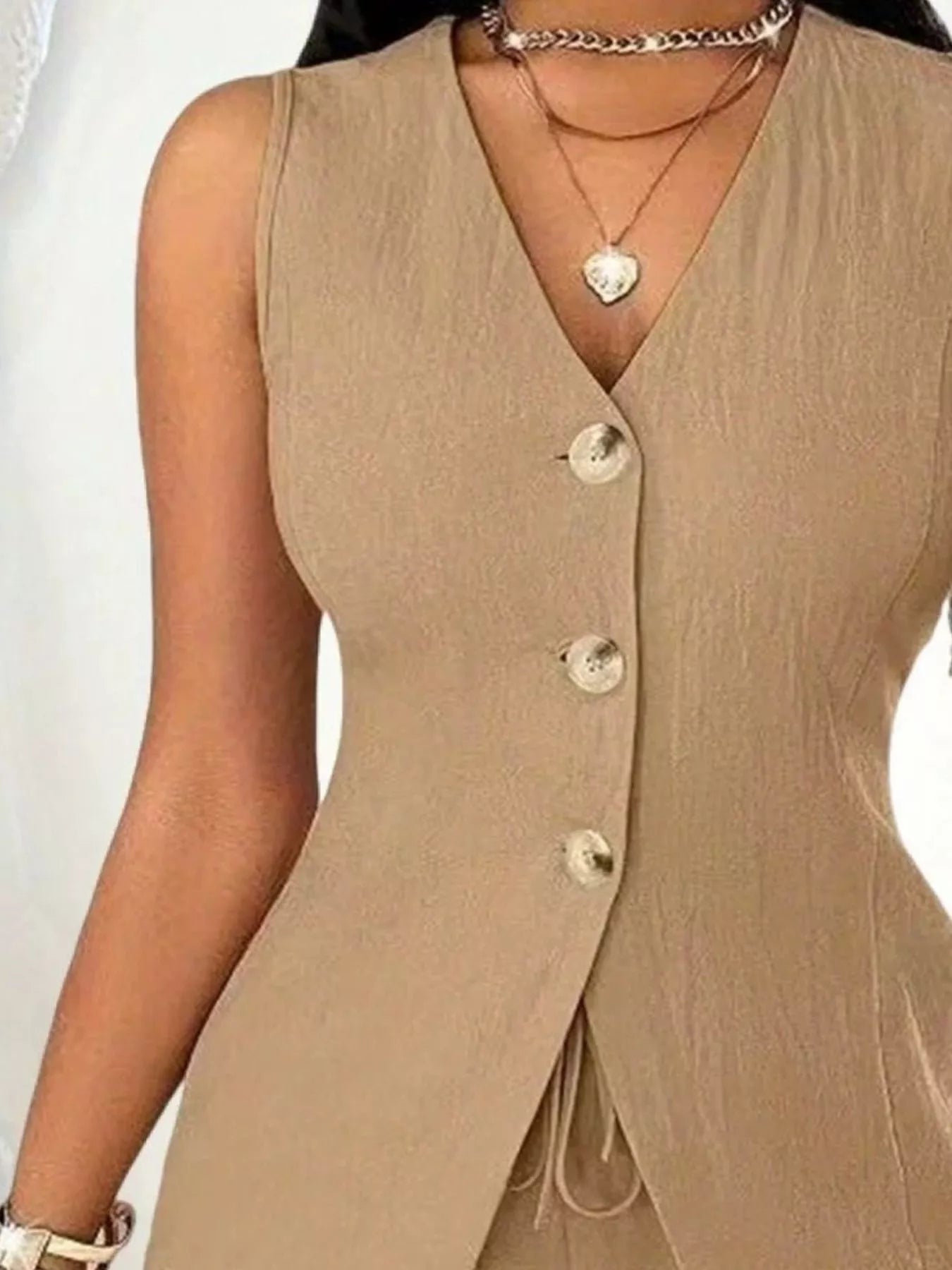 Sleeveless Button-Down Vest & Shorts Set by Trendsi