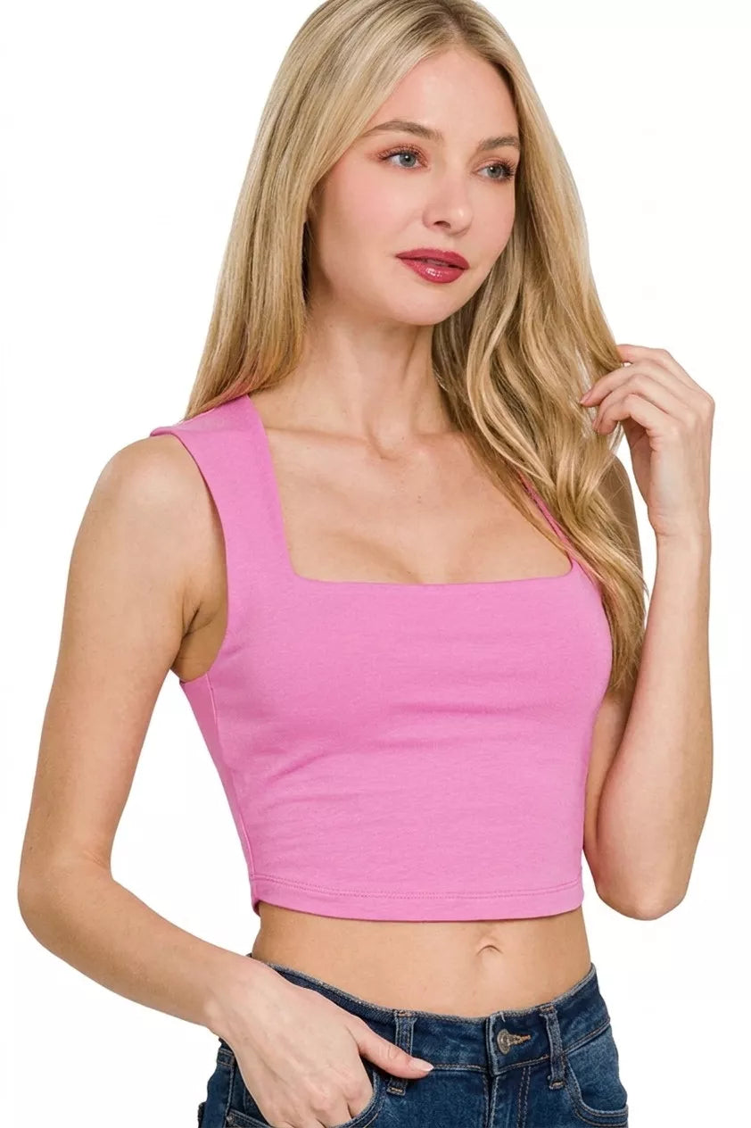 Zenana Double Layered Square Neck Cropped Tank Top by Trendsi