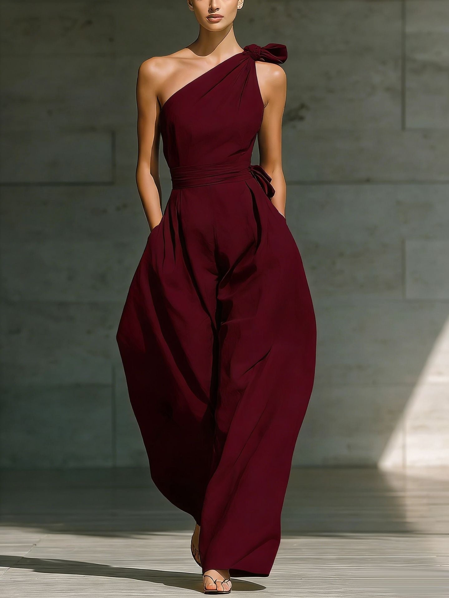Womens Off-Shoulder Belted Jumpsuit by Royal Closet