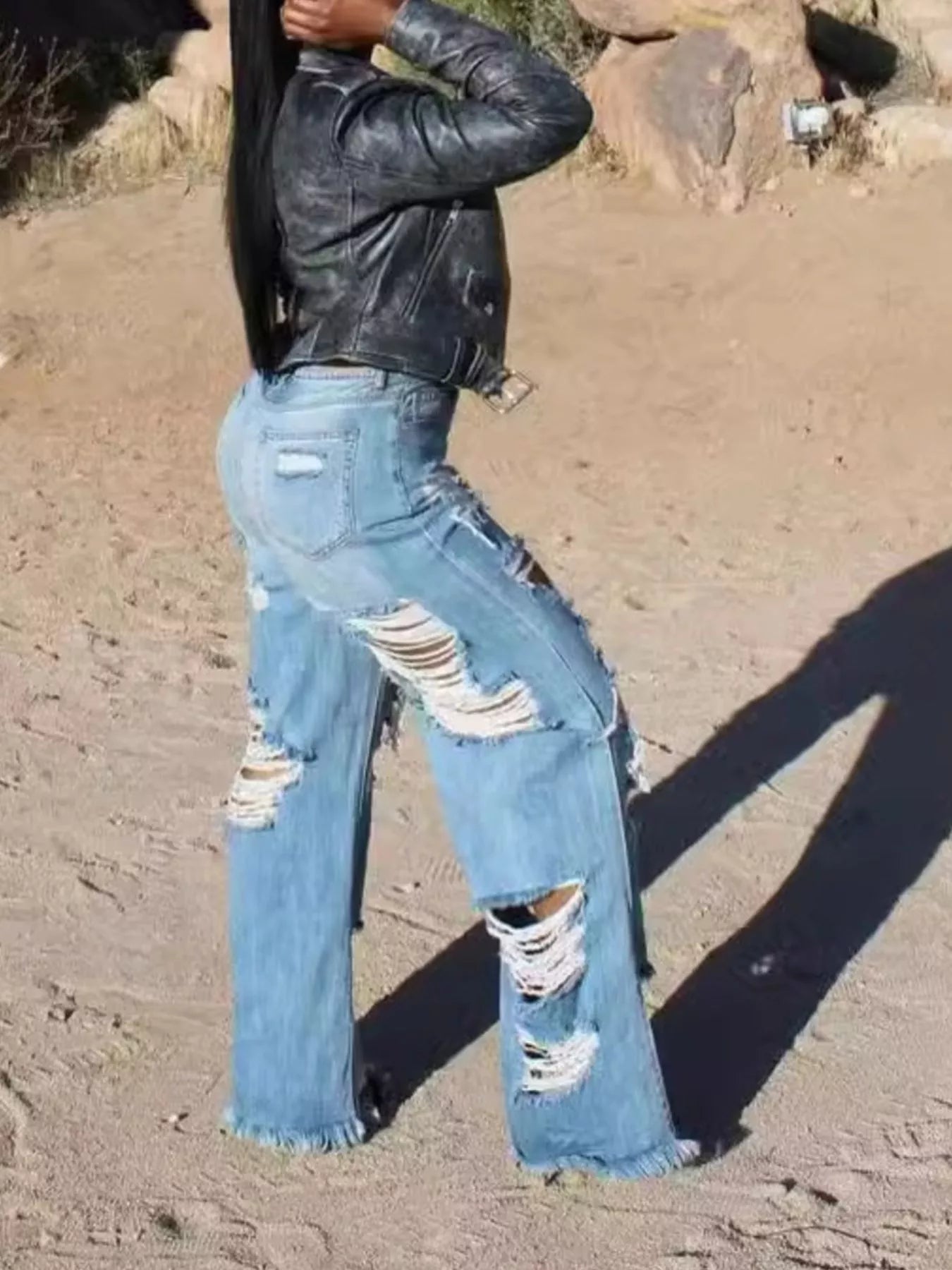 Full Size Distressed Wide Leg Jeans Plus Size by Trendsi