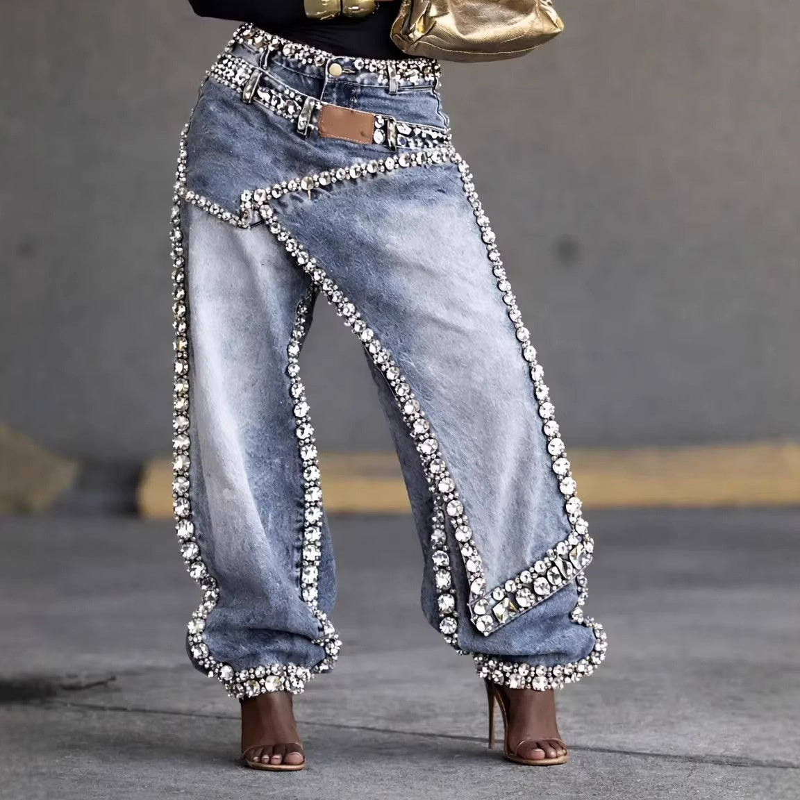 Womens Designer-style Deconstructed Patchwork Denim Jeans by Royal Closet