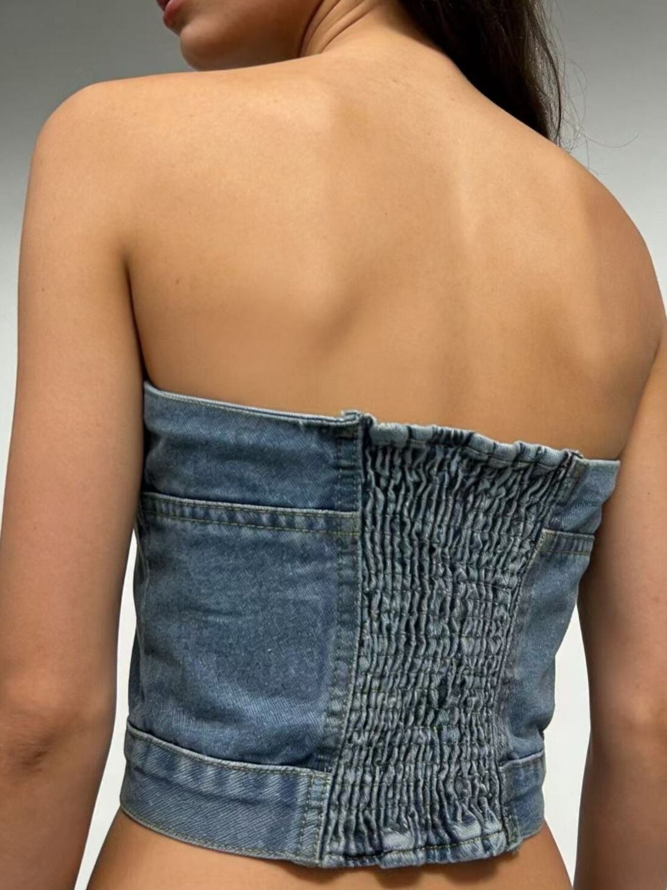 Button-Front Denim Tube Top by Trendsi
