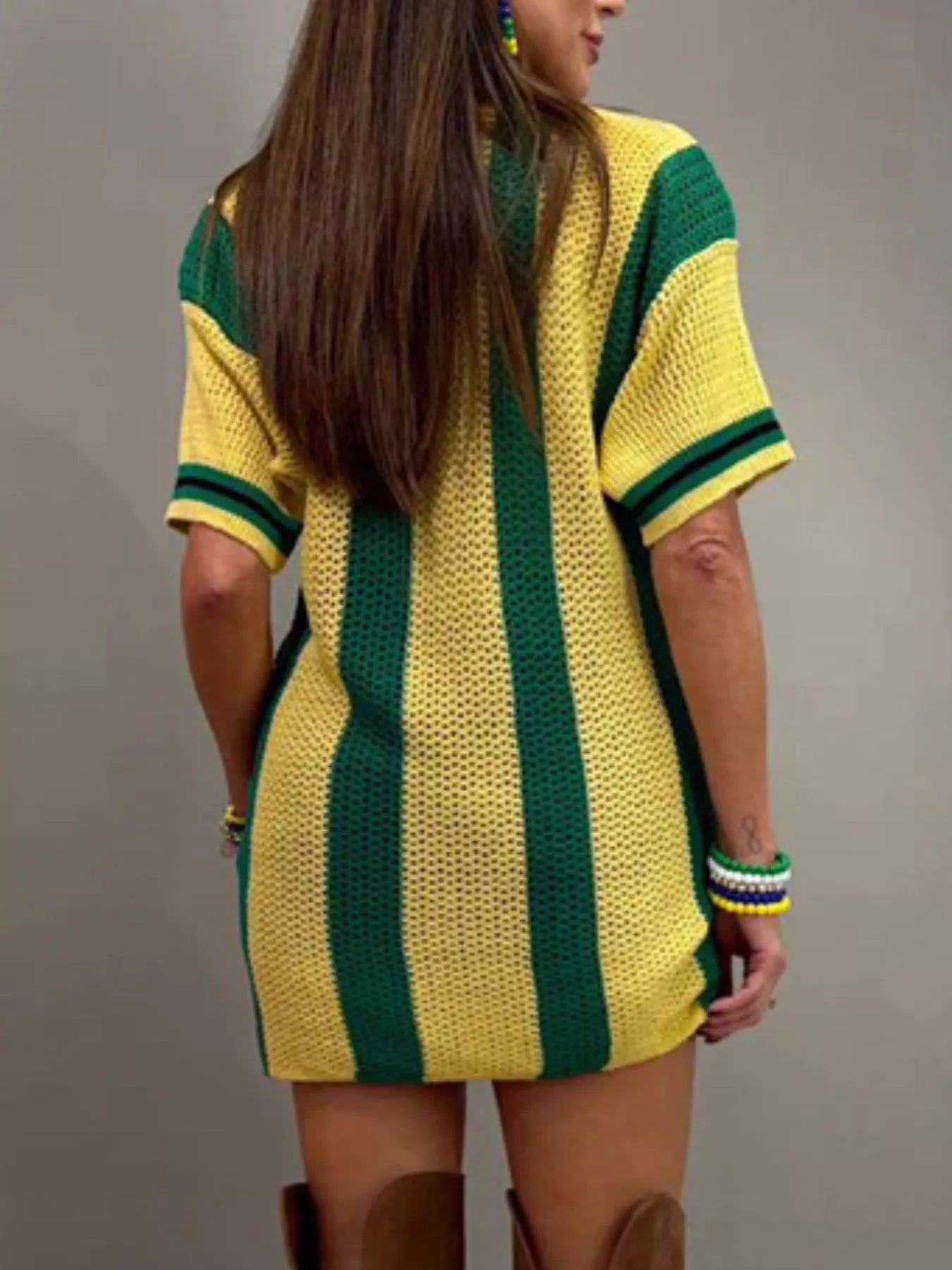Letter Color Block V-Neck Sweater by Trendsi