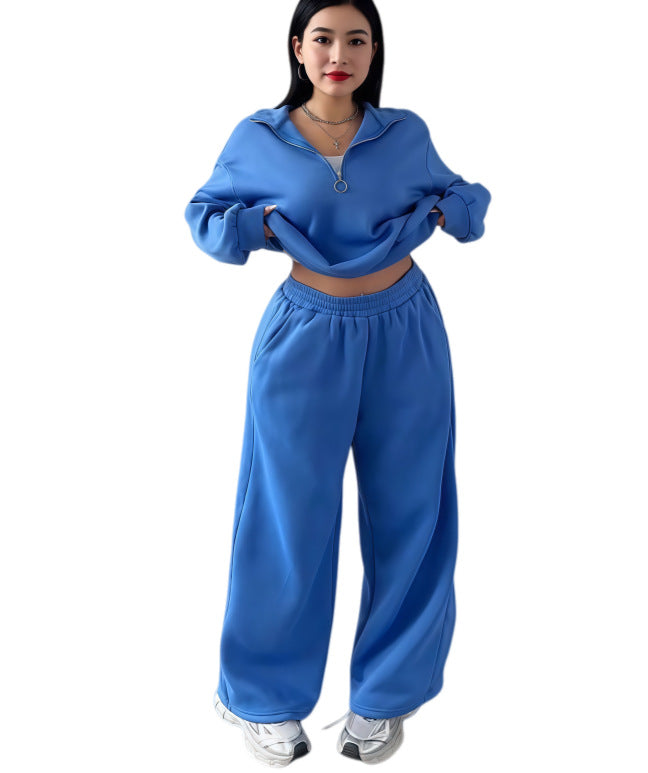 Womens Half-Zip Pullover Hoodie And Pants Two-Piece Set by Royal Closet