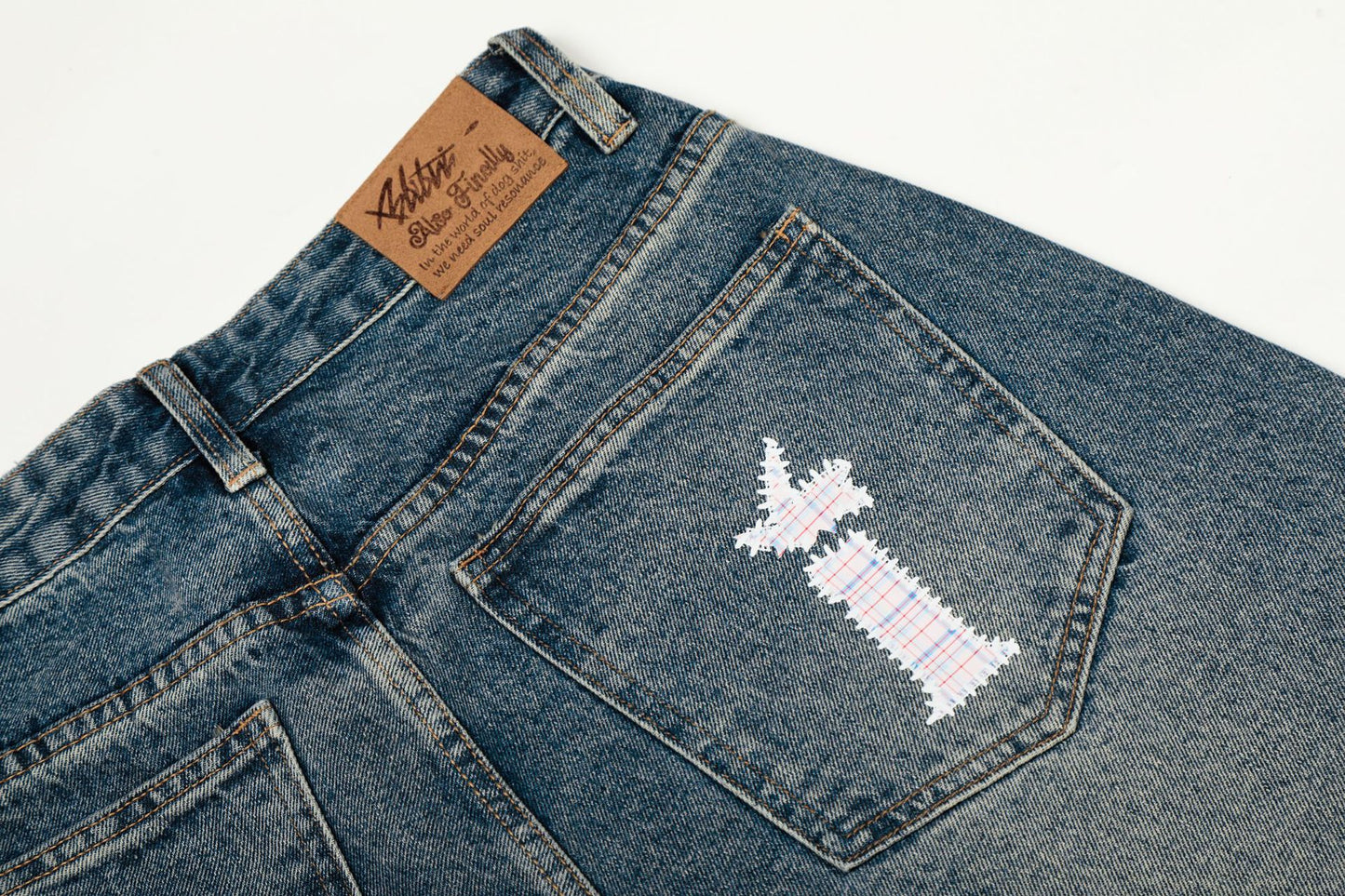 American-style Retro Plaid Patchwork Denim Shorts For Women