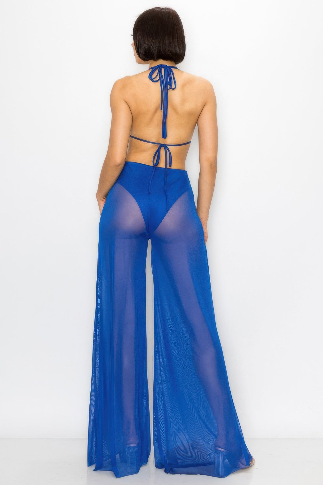 Bikini Top And Mesh Wide Pant Jumpsuit by Royal Closet
