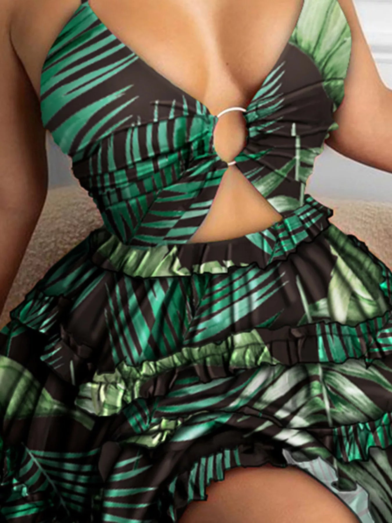 Colorful Print Halter Neck Ruffle Mini Dress by Trendsi