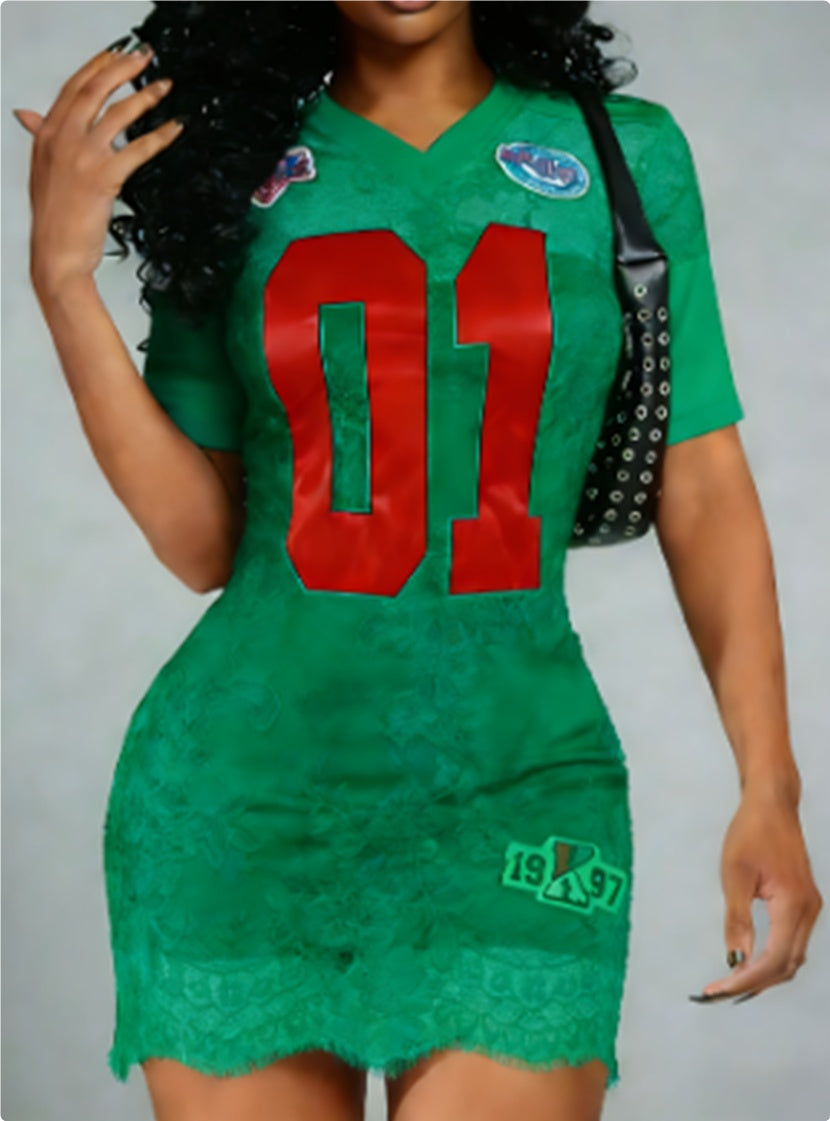Women's Lace Embroidered Letter Dress by Royal Closet