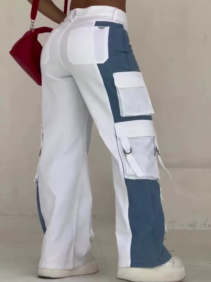 Contrast Pocket Cargo Jeans by Royal Closet