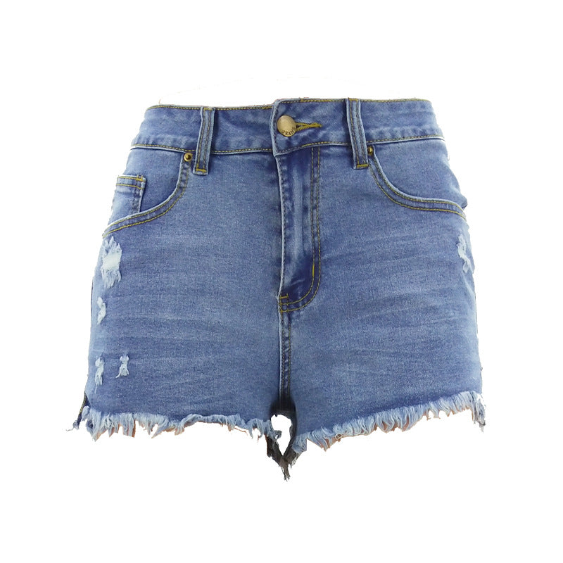 Womens Ripped Stretch Denim High-Waist Shorts by Royal Closet