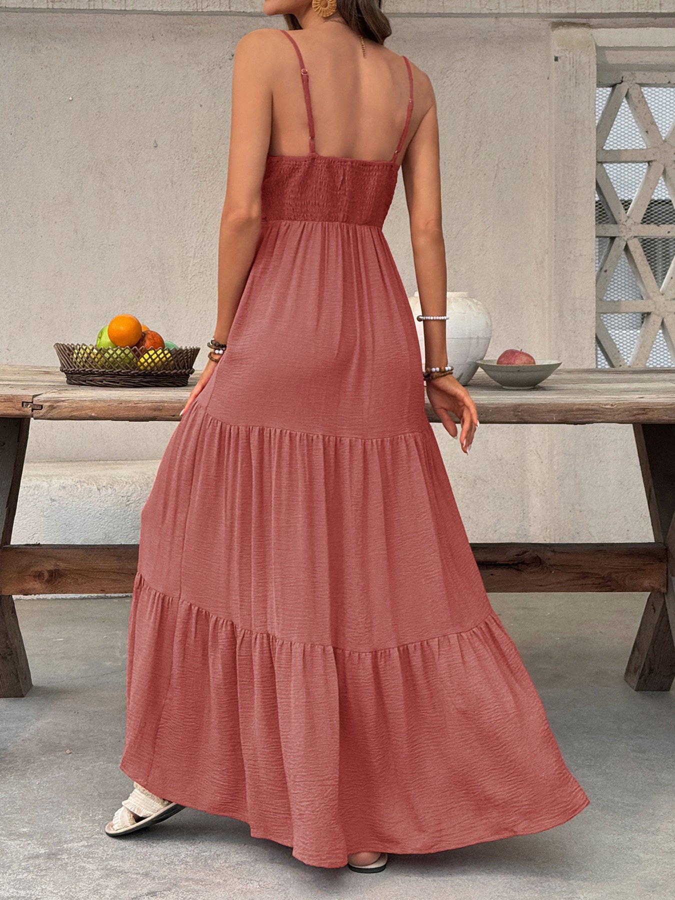 Deep V-Neck Tiered Maxi Dress by Trendsi