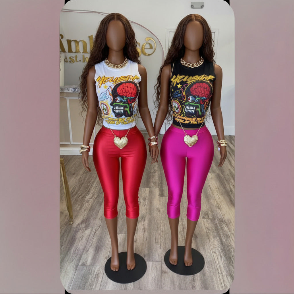 Cartoon Sleeveless T-shirt And Leggings Set by Royal Closet