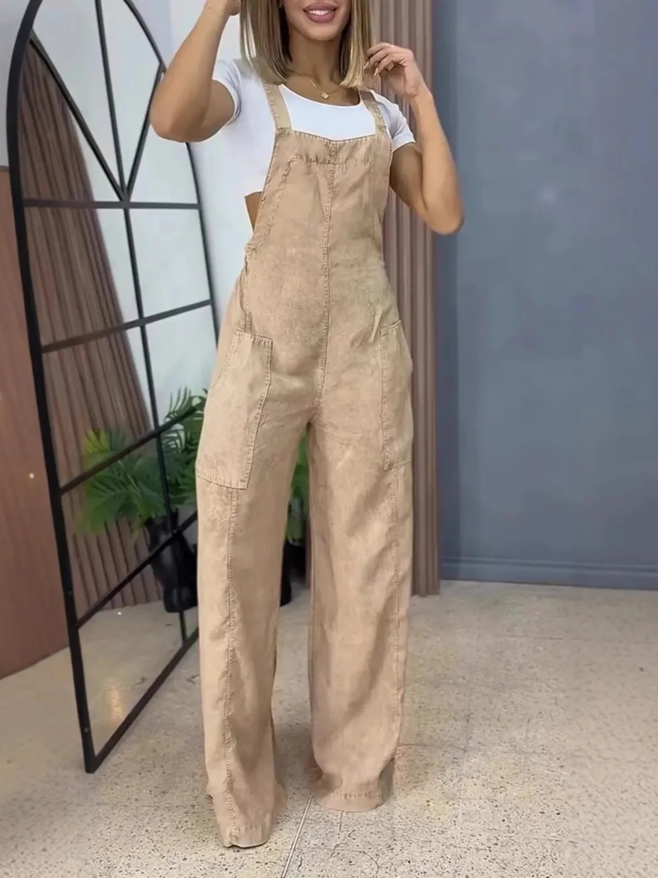 Full Size Wide Leg Washed Denim Overalls Plus Size by Trendsi