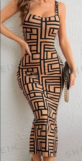 Allover Geo Print Tank Bodycon Dress by Royal Closet