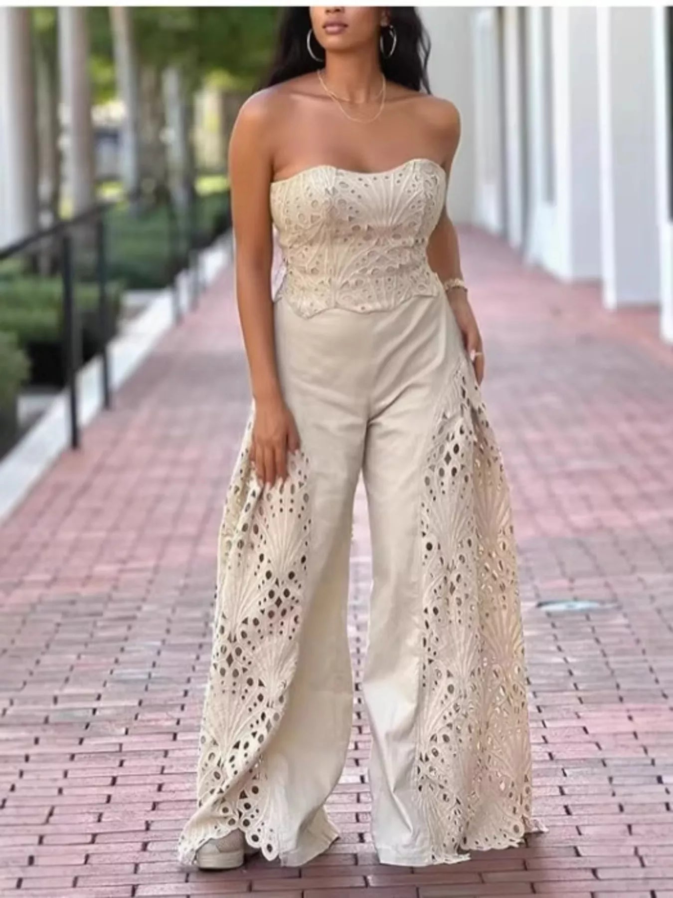 Hollow-Out Tube Top and Pants Two-Piece Set by Trendsi