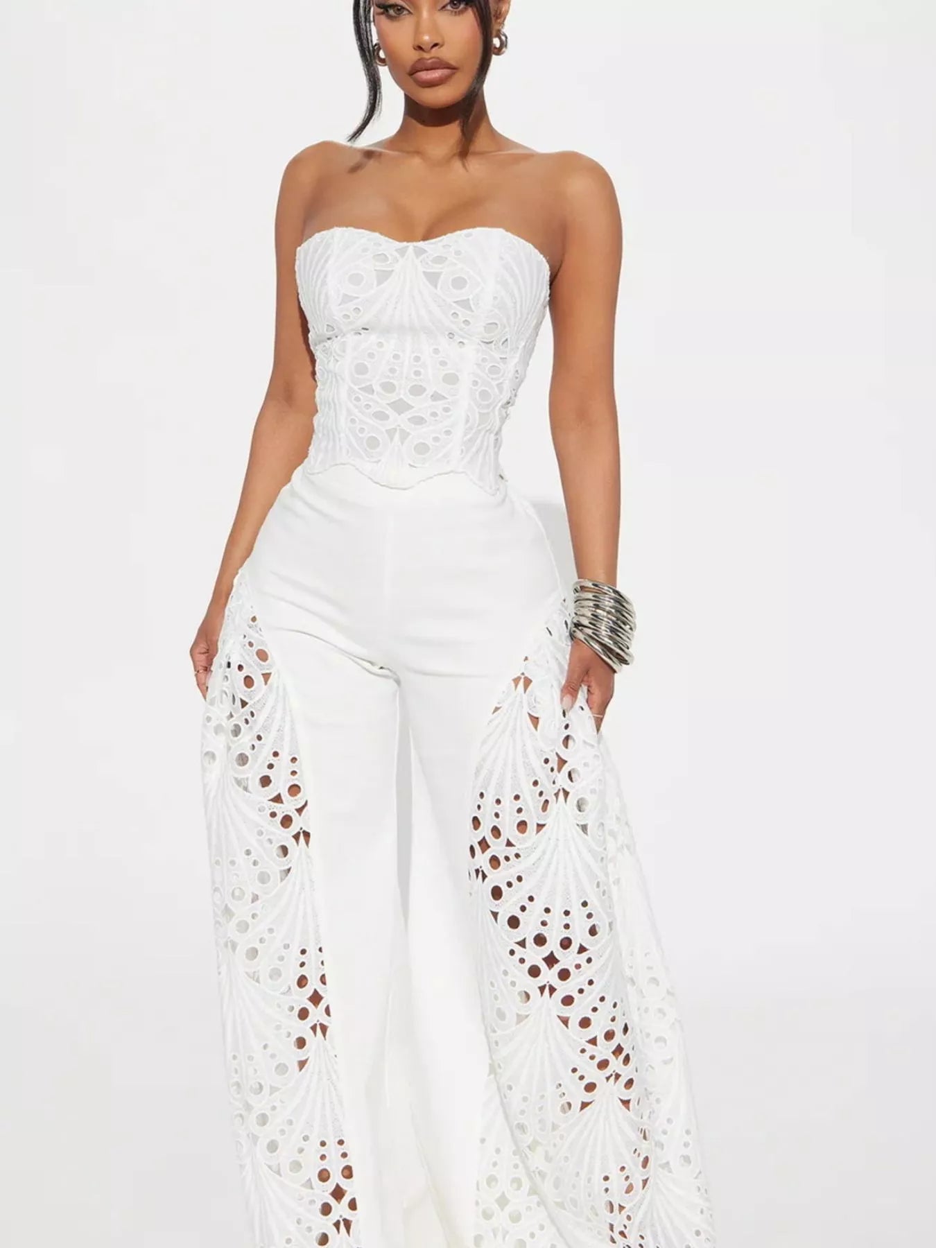 Cutout Tube Top and Wide Leg Pants Set by Trendsi