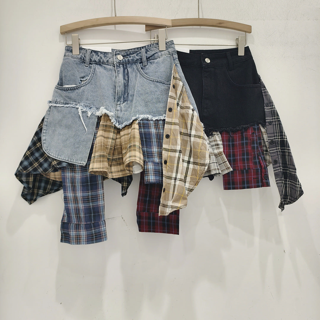 Irregular Hem Patchwork Denim Skirt For Women by Royal Closet