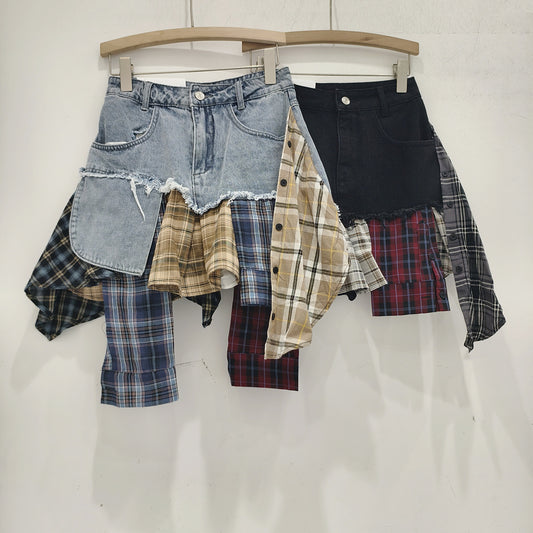 Irregular Hem Patchwork Denim Skirt For Women by Royal Closet