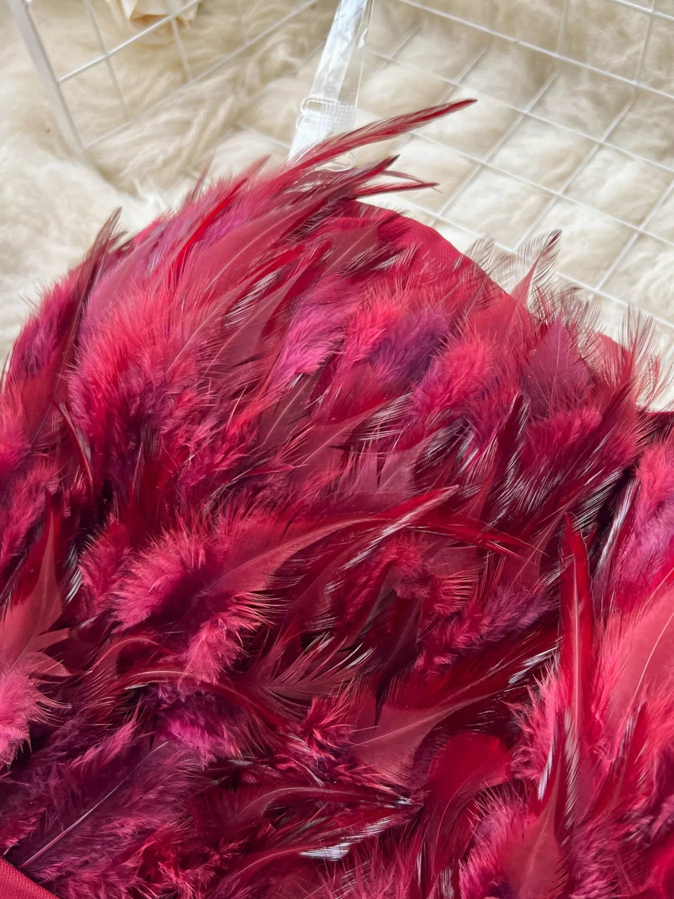Feather Trim Strapless Wide Leg Jumpsuit by Trendsi