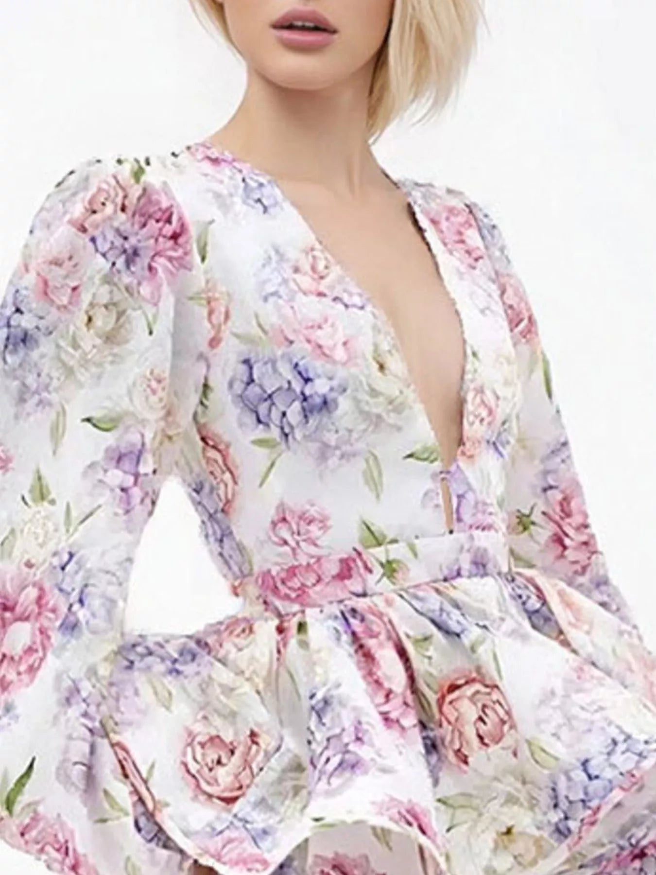 Floral Print Ruffle Layered Mini Dress by Trendsi