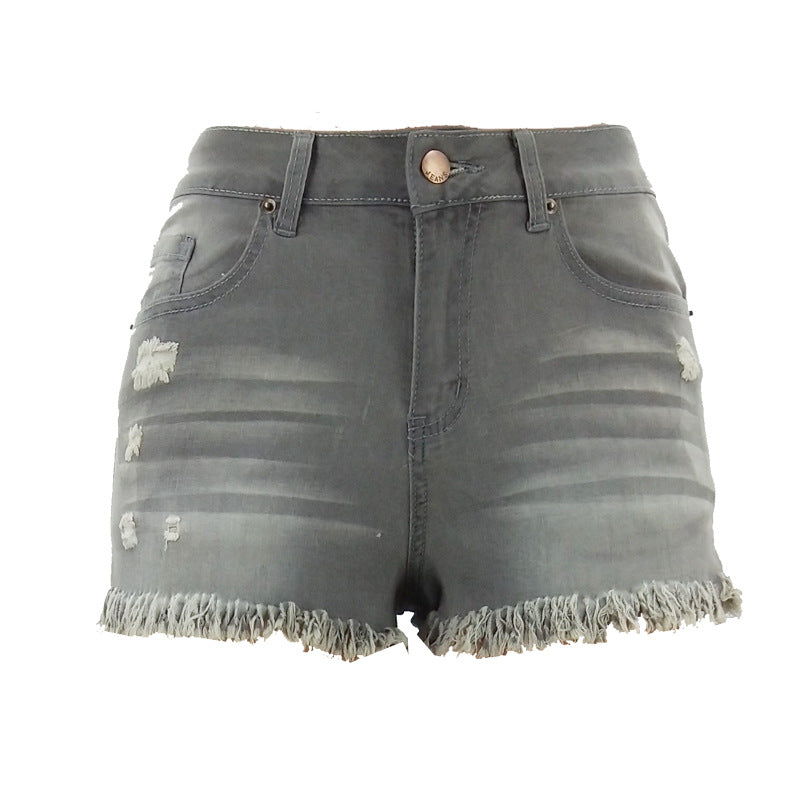 Womens Ripped Stretch Denim High-Waist Shorts by Royal Closet