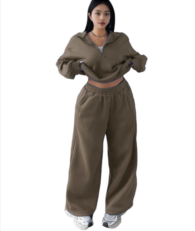 Womens Half-Zip Pullover Hoodie And Pants Two-Piece Set by Royal Closet