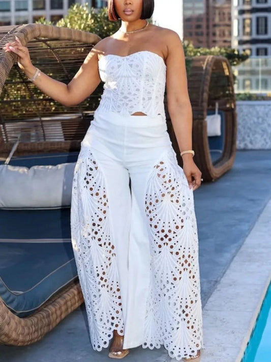 Cutout Tube Top and Wide Leg Pants Set by Trendsi