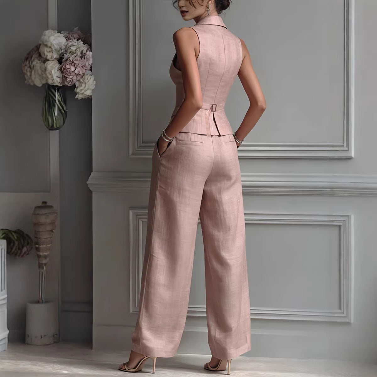 Casual Single-breasted Vest And Casual Pants Set by Royal Closet