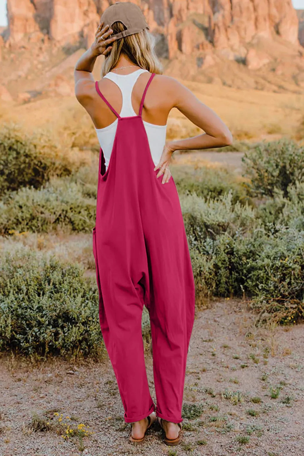 Double Take Full Size V-Neck Sleeveless Jumpsuit with Pockets by Trendsi