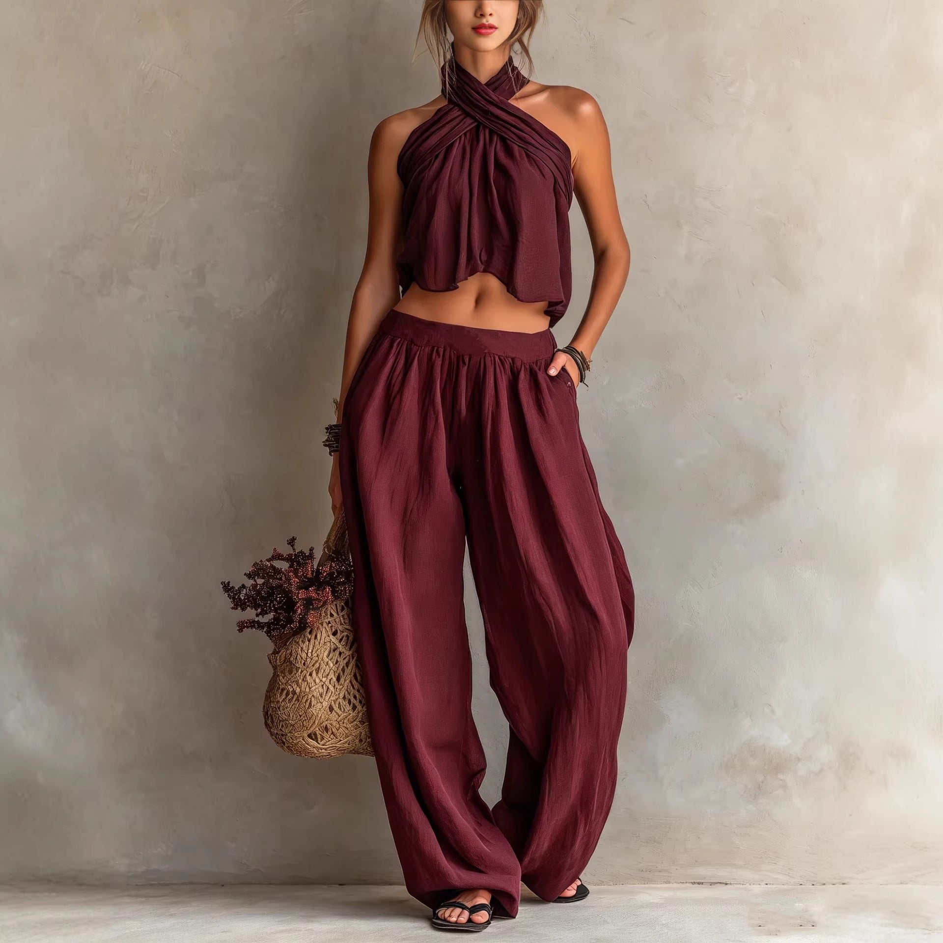 Womens Loose-Fit Sleeveless Top And Wide-Leg Pants Two-Piece Set by Royal Closet