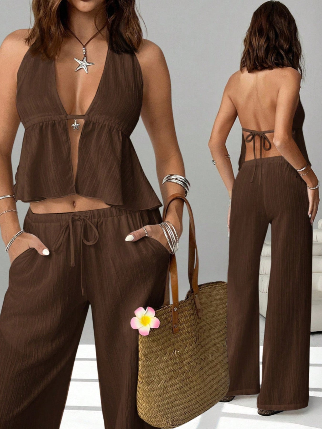 Halter Neck Cami and Pants Set by Trendsi