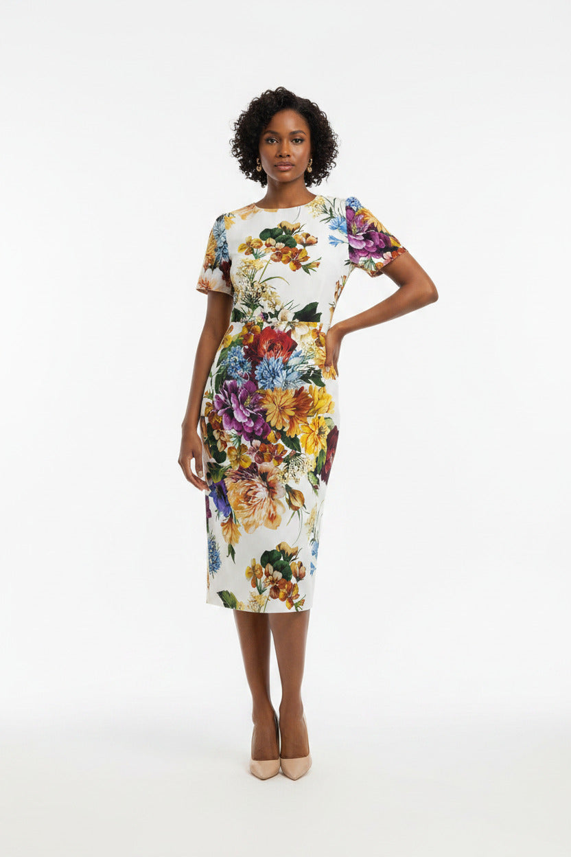 Women's Short-Sleeve Defined-Waist Mid-Length Dress by Royal Closet