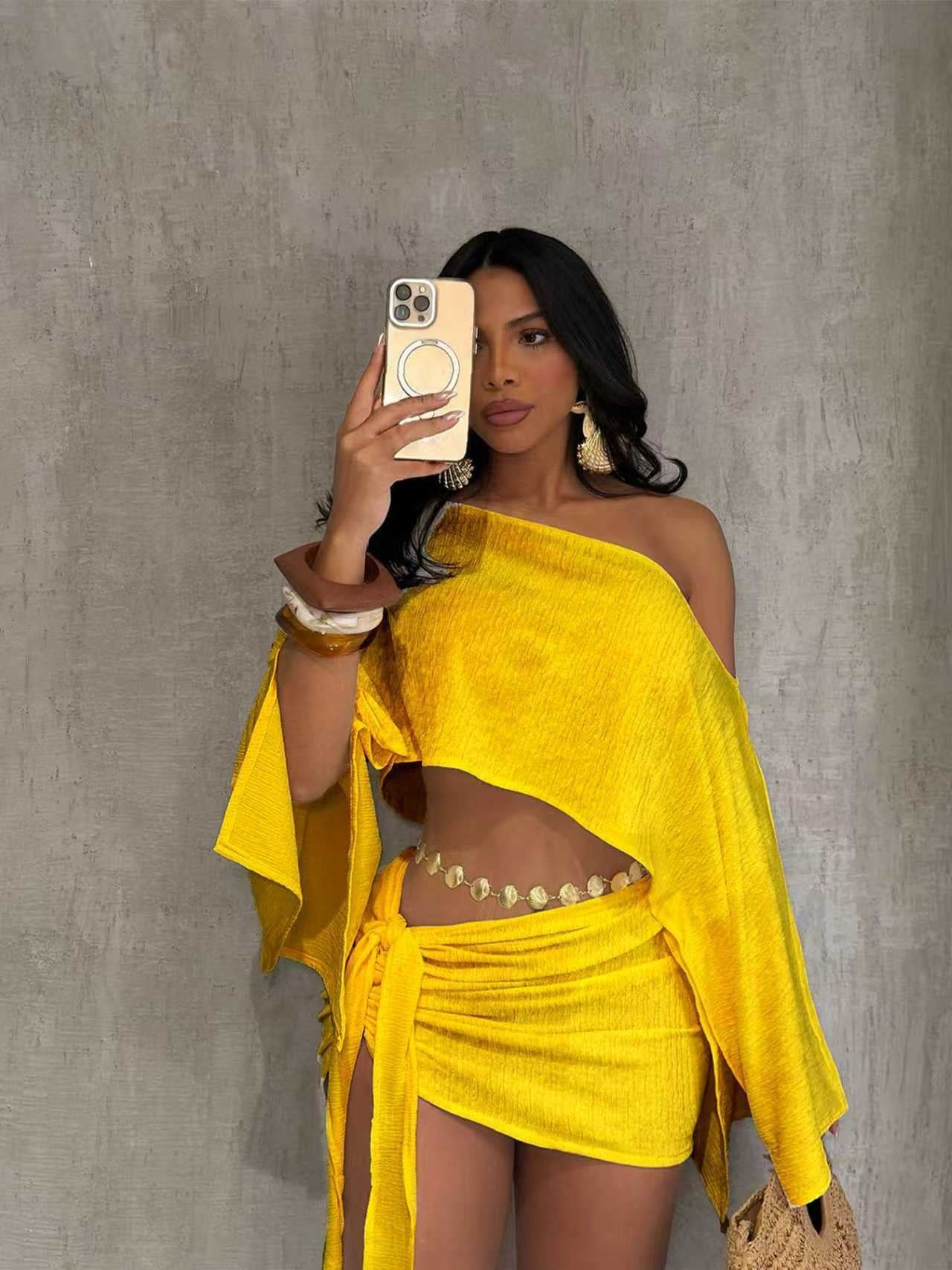 Off-shoulder Top And Tie-front Bodycon Skirt Set by Royal Closet
