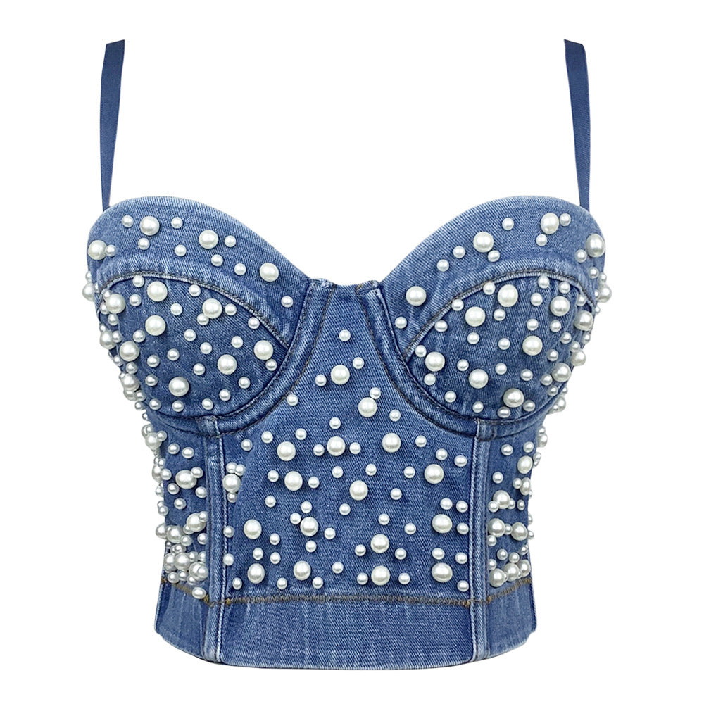 Womens Denim Bustier Vest by Royal Closet