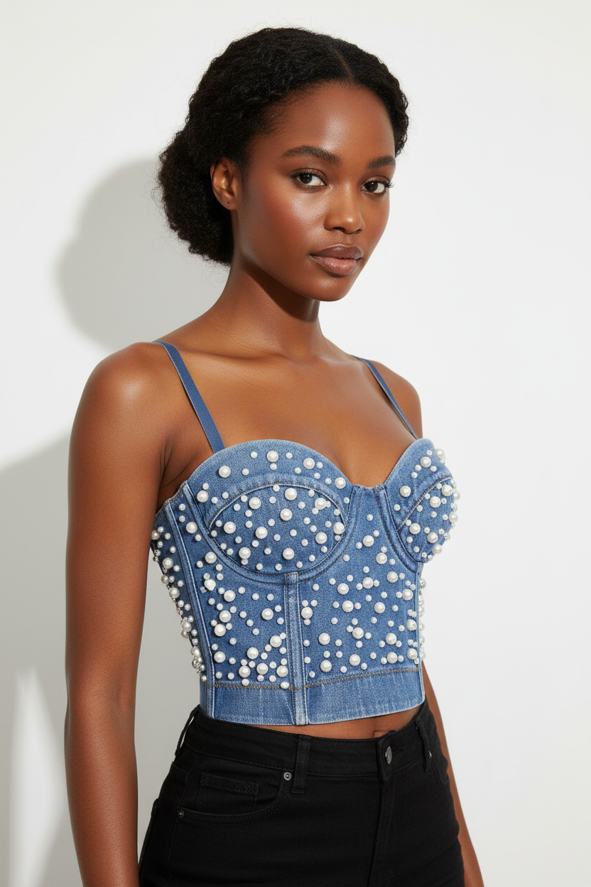 Womens Denim Bustier Corset by Royal Closet