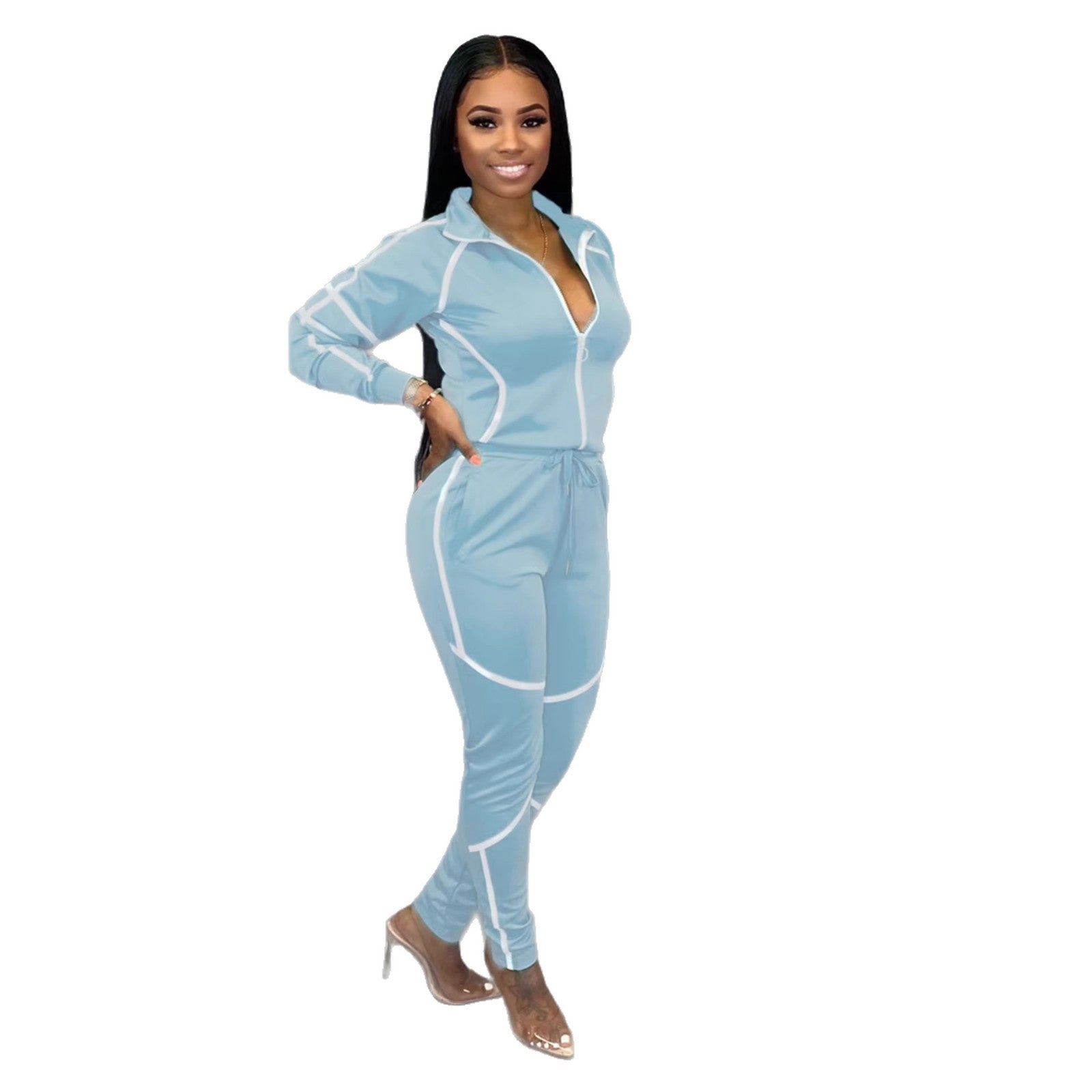 Womens Casual Sportswear Set With Unique Patchwork And Solid Colors by Royal Closet