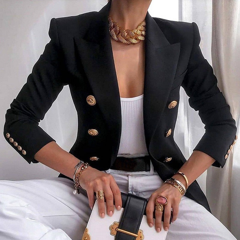 Women's New Solid Color Fashion Casual Suit Short Jacket by Royal Closet