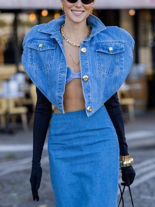 Love Denim Short Jacket & High Waist Skirt Two-Piece Set by Royal Closet