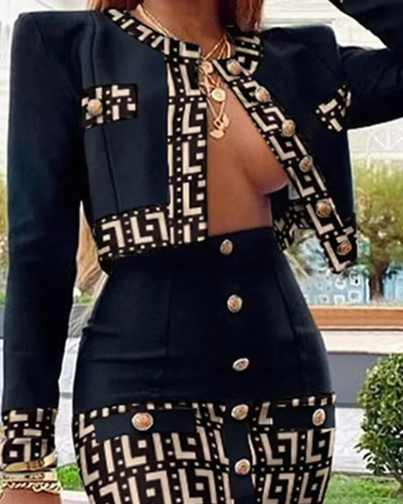 New Spring Women Long Sleeve Button Sexy Bodycon Skirts Coat Set Fashion Celebrate Bandage Women's Set High Quality by eprolo