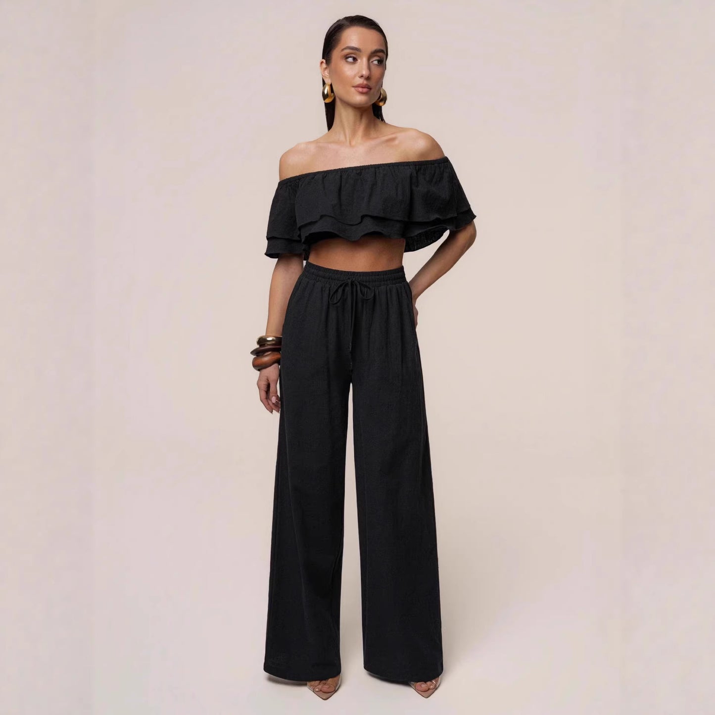 Off-shoulder Top And Pants Womens Casual Set by MELI
