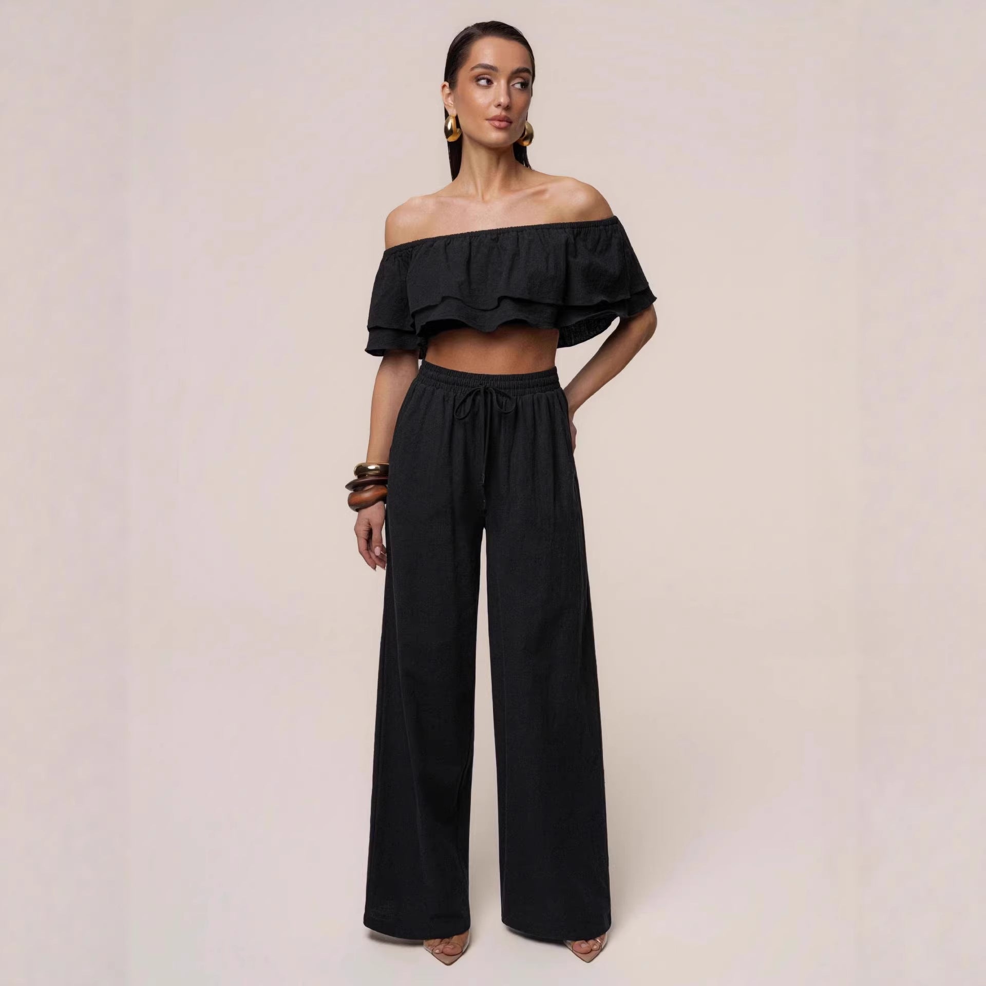 Off-shoulder Top And Pants Womens Casual Set by MELI