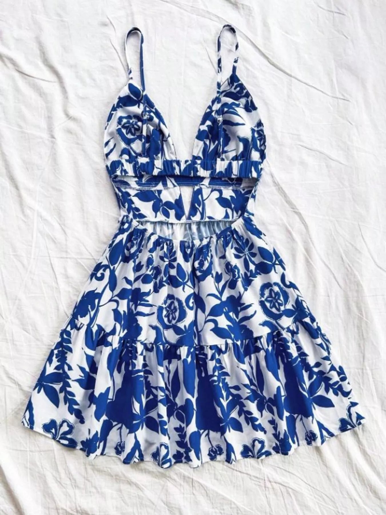 Floral Print V-Neck Tiered Mini Dress by Trendsi