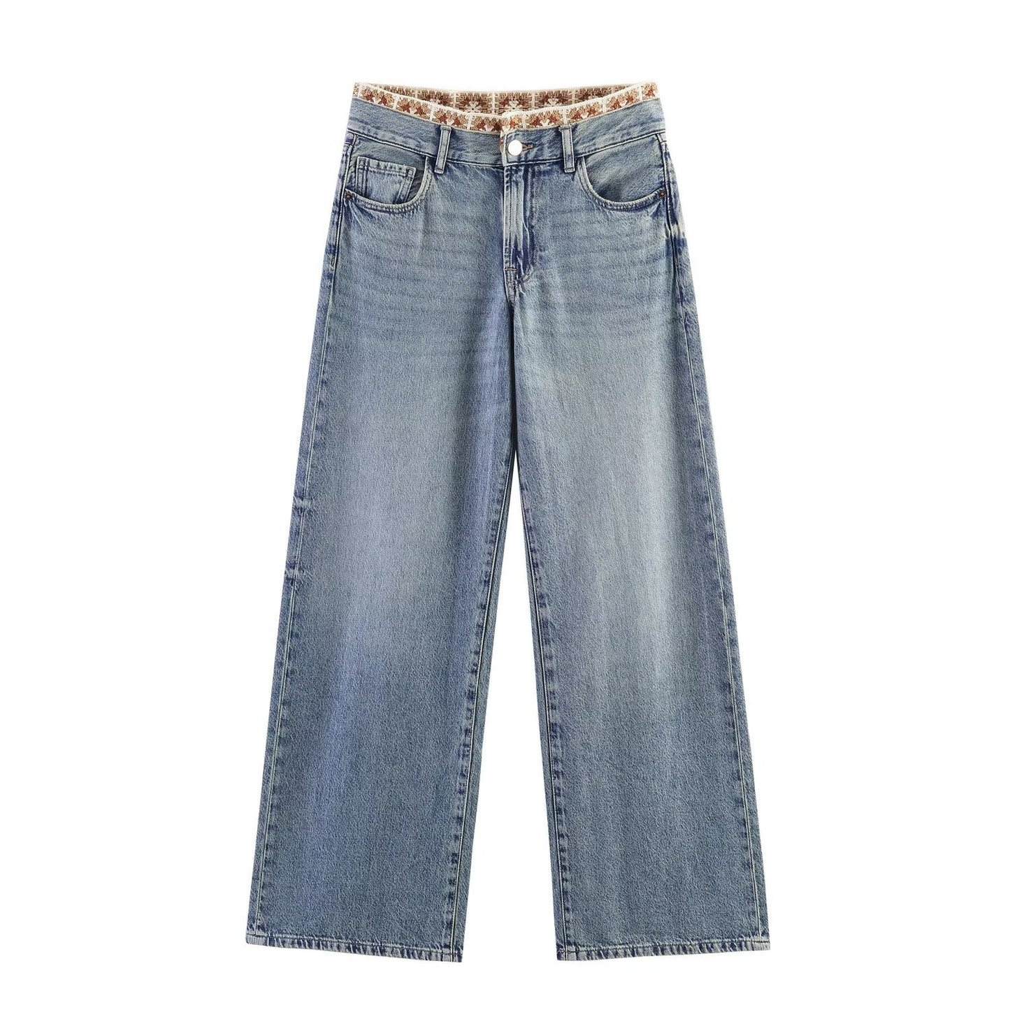 Splicing top+loose jeans set by eprolo