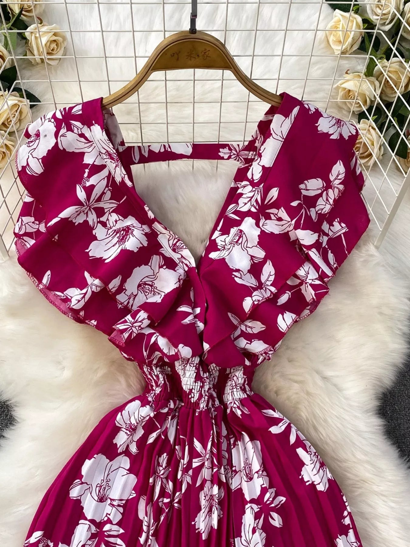 Floral Print Wide Leg Pleated Jumpsuit by Trendsi