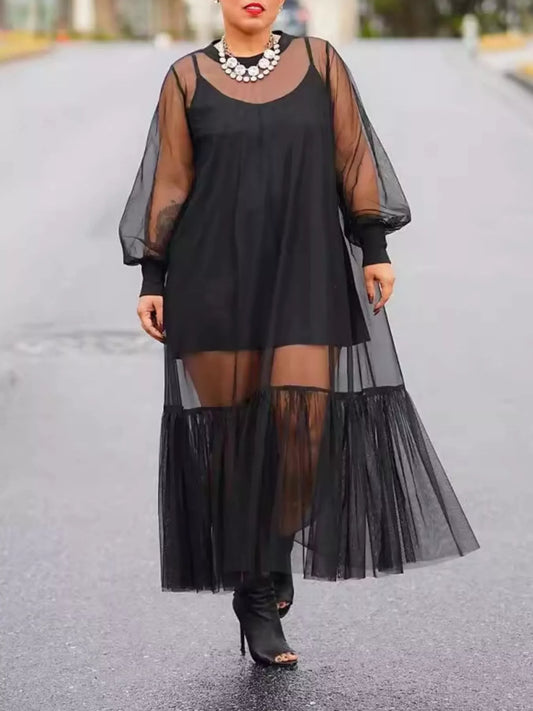 Scoop Neck Cami Dress and Sheer Mesh Dress Set by Trendsi
