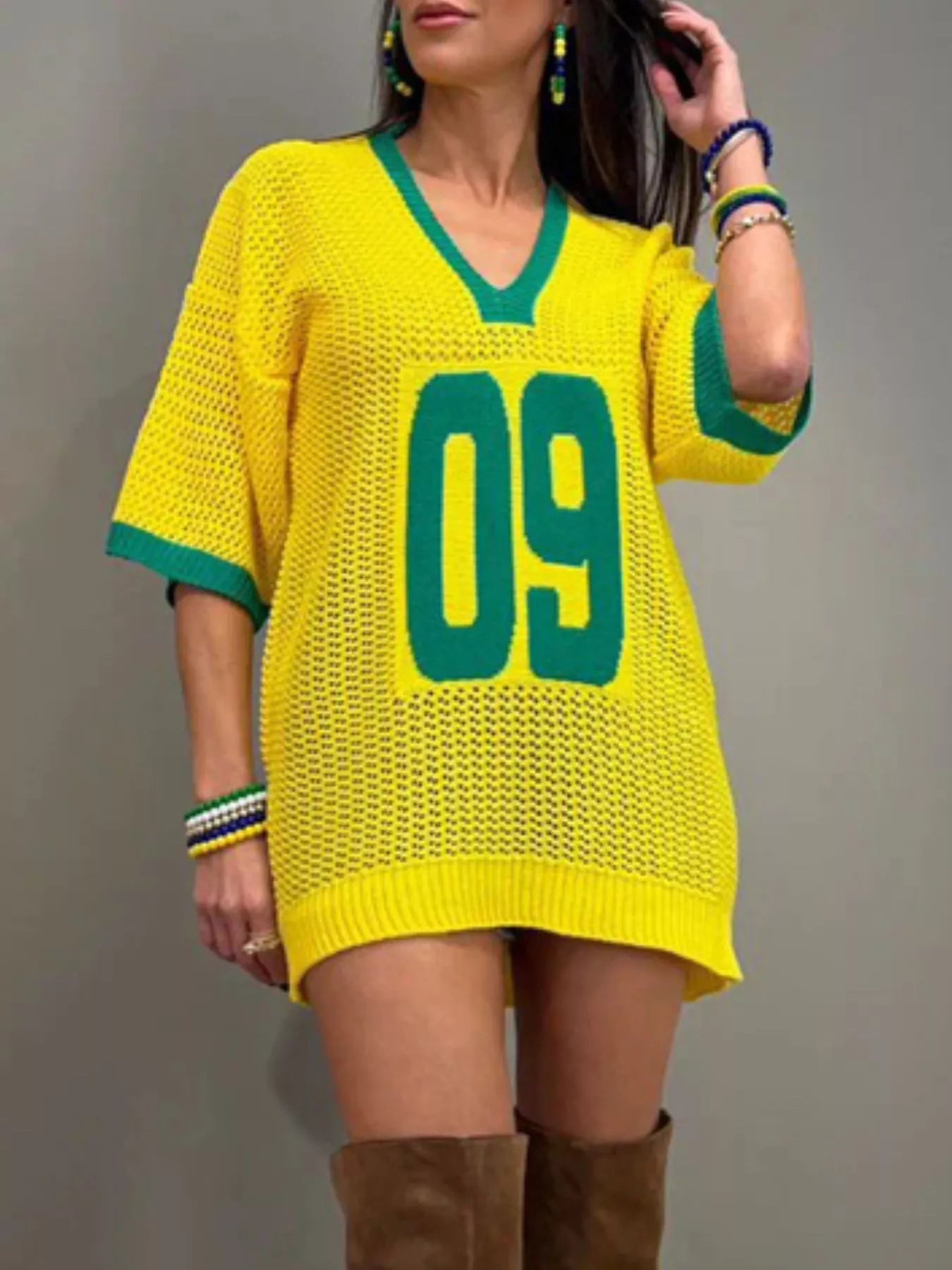 World Cup V-Neck Oversize Sweater by Trendsi