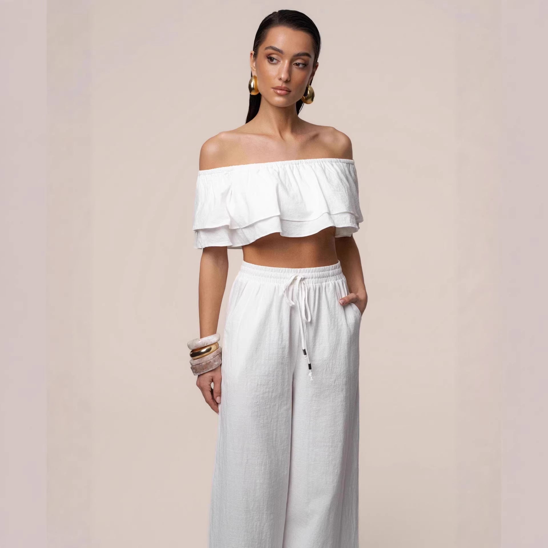 Off-shoulder Top And Pants Womens Casual Set by MELI