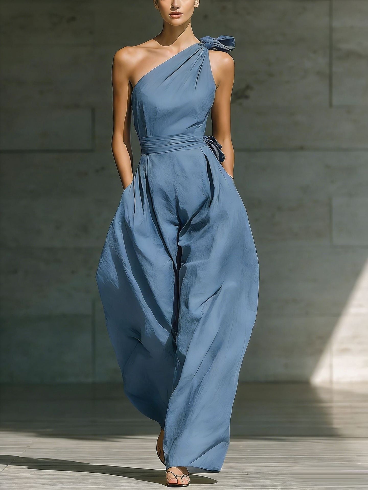 Womens Off-Shoulder Belted Jumpsuit by Royal Closet
