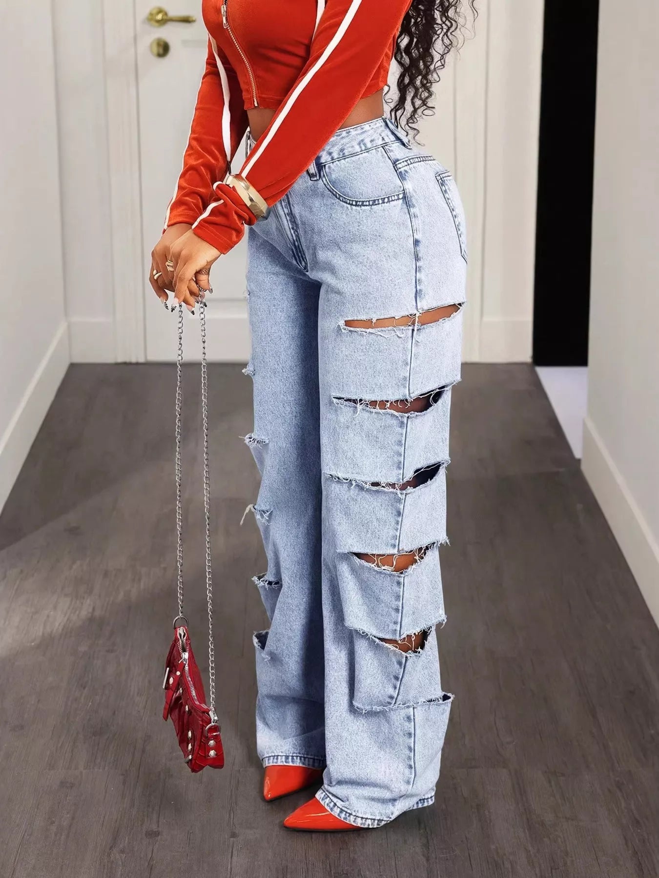 Distressed Wide Leg Jeans by Trendsi